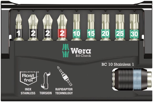Набор WERA Bit-Check 10 Stainless 1, нержавеющая сталь 071110
