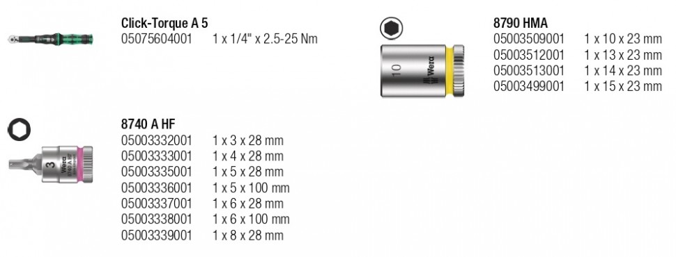 Набор торцевых головок WERA 004180 с динамометрическим ключом Click-Torque A 5, 16 предметов, WE-004180