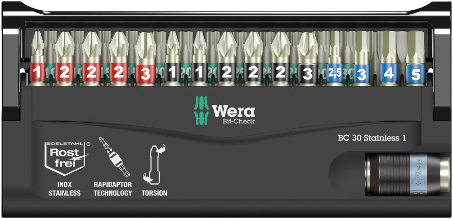 Набор WERA Bit-Check 30 Stainless 1, нержавеющая сталь 071109