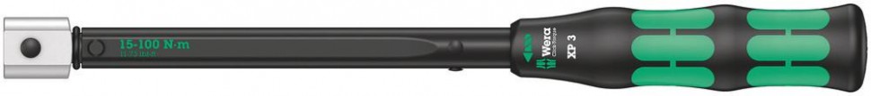 Динамометрический ключ WERA Click-Torque XP 3 с установленным моментом 10 Нм, гнездо 9x12 мм, 15-100 Нм, погрешность ± 2%, 332 мм, WE-075672