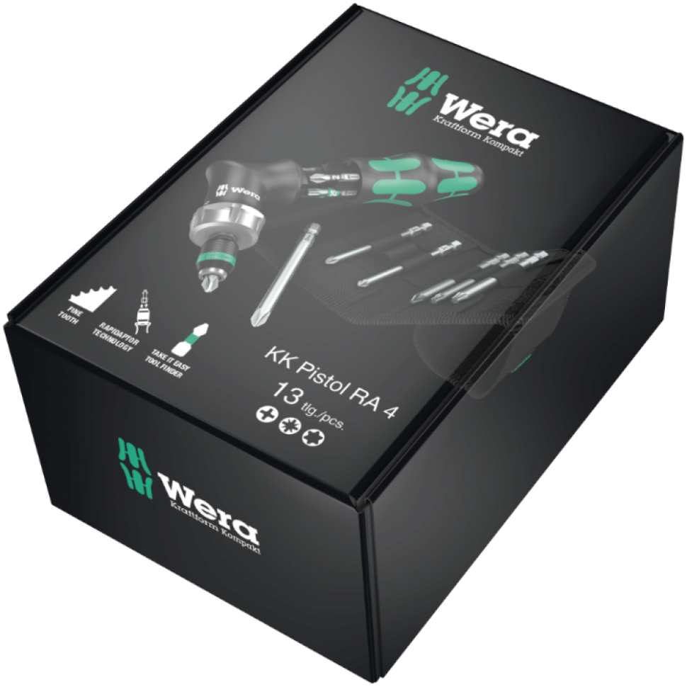Отвертка пистолетная Kraftform Kompakt Pistol WERA RA 4 с насадками 051031